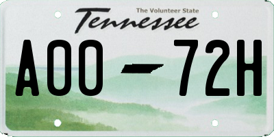 TN license plate A0072H