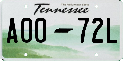 TN license plate A0072L