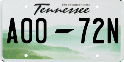 TN license plate A0072N