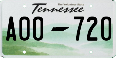 TN license plate A0072O