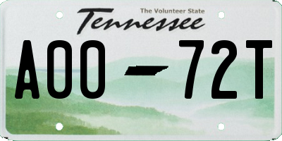 TN license plate A0072T