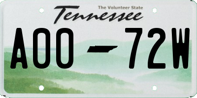 TN license plate A0072W