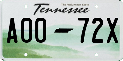 TN license plate A0072X