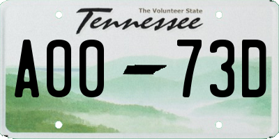 TN license plate A0073D