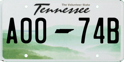 TN license plate A0074B
