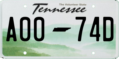 TN license plate A0074D