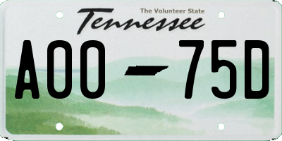 TN license plate A0075D