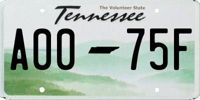 TN license plate A0075F