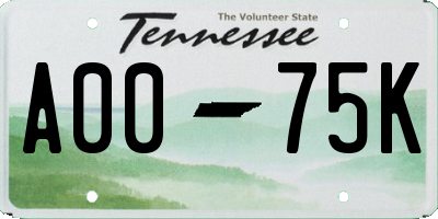 TN license plate A0075K