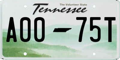 TN license plate A0075T