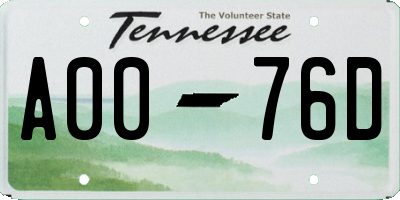 TN license plate A0076D