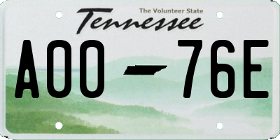 TN license plate A0076E