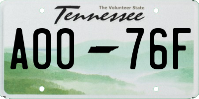 TN license plate A0076F