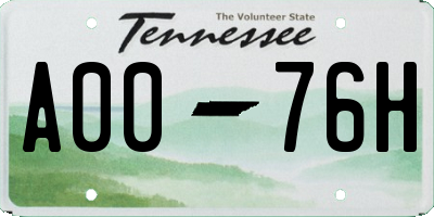 TN license plate A0076H