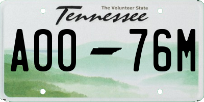 TN license plate A0076M