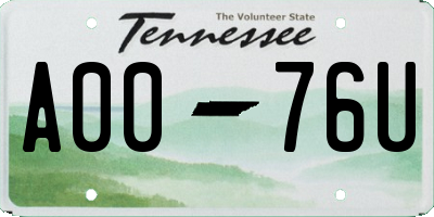 TN license plate A0076U