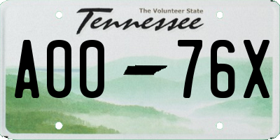 TN license plate A0076X