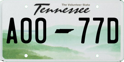 TN license plate A0077D