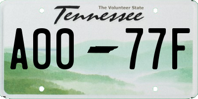 TN license plate A0077F