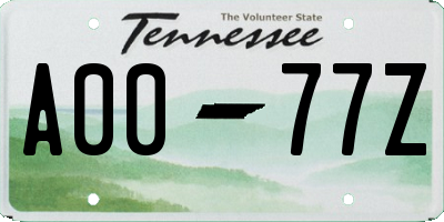 TN license plate A0077Z