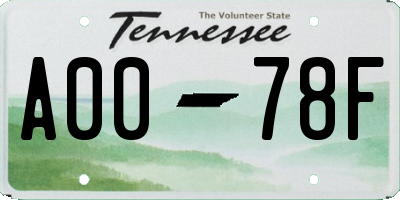 TN license plate A0078F