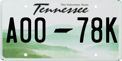 TN license plate A0078K