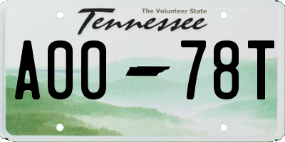 TN license plate A0078T