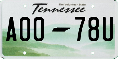 TN license plate A0078U