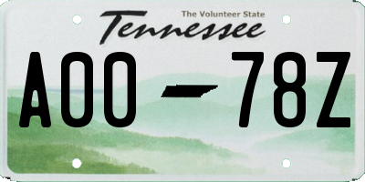 TN license plate A0078Z