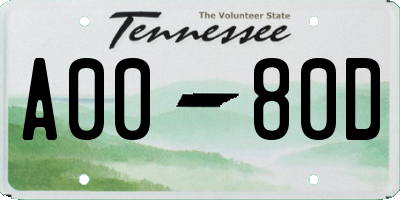 TN license plate A0080D