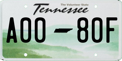 TN license plate A0080F