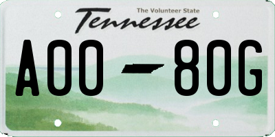 TN license plate A0080G