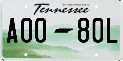 TN license plate A0080L