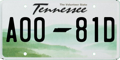 TN license plate A0081D