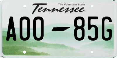 TN license plate A0085G