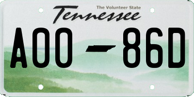 TN license plate A0086D