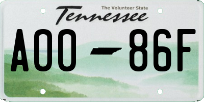 TN license plate A0086F