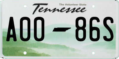 TN license plate A0086S