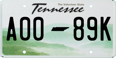 TN license plate A0089K