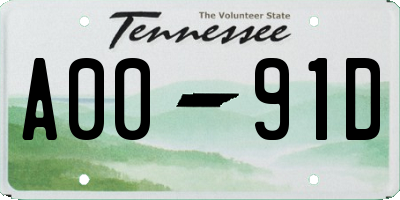 TN license plate A0091D