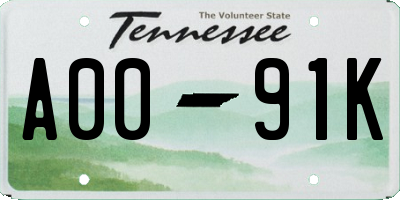 TN license plate A0091K