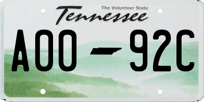 TN license plate A0092C