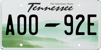 TN license plate A0092E
