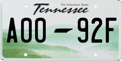 TN license plate A0092F