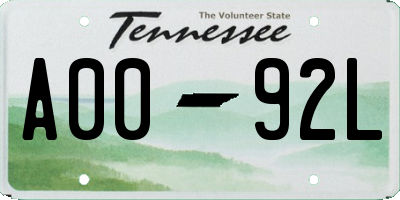 TN license plate A0092L