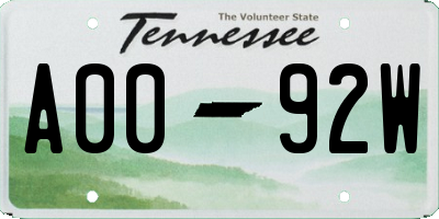 TN license plate A0092W