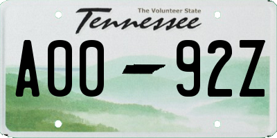 TN license plate A0092Z