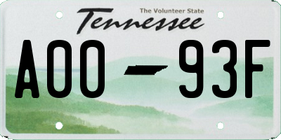 TN license plate A0093F