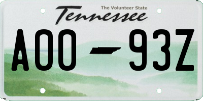 TN license plate A0093Z