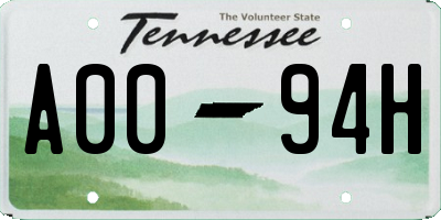 TN license plate A0094H